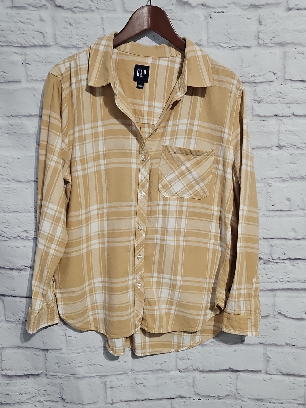 GAP Beige and White Plaid Button-Down Shirt